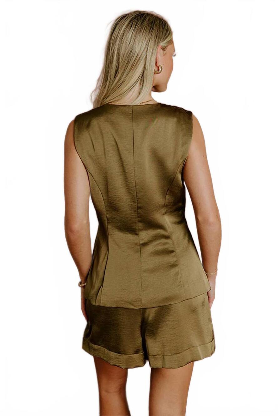 NEW GLAM muse silk romper in martini olive - Picture 2 of 4